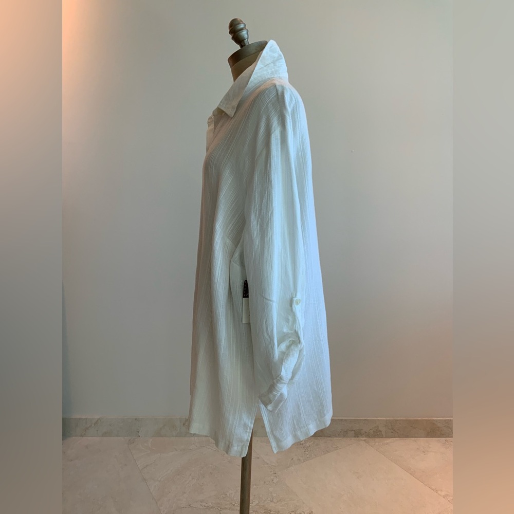 JM Collection Crisp White Linen Textured Blouse sz 20W NWT - Picture 5 of 6